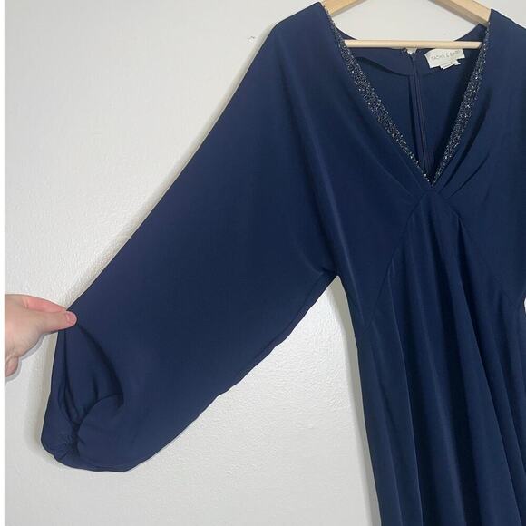 Sachin + Babi Beaded Deep V-Neck Maxi Slit Gown Navy Blue Size US 8 Formal Wear - Picture 6 of 10